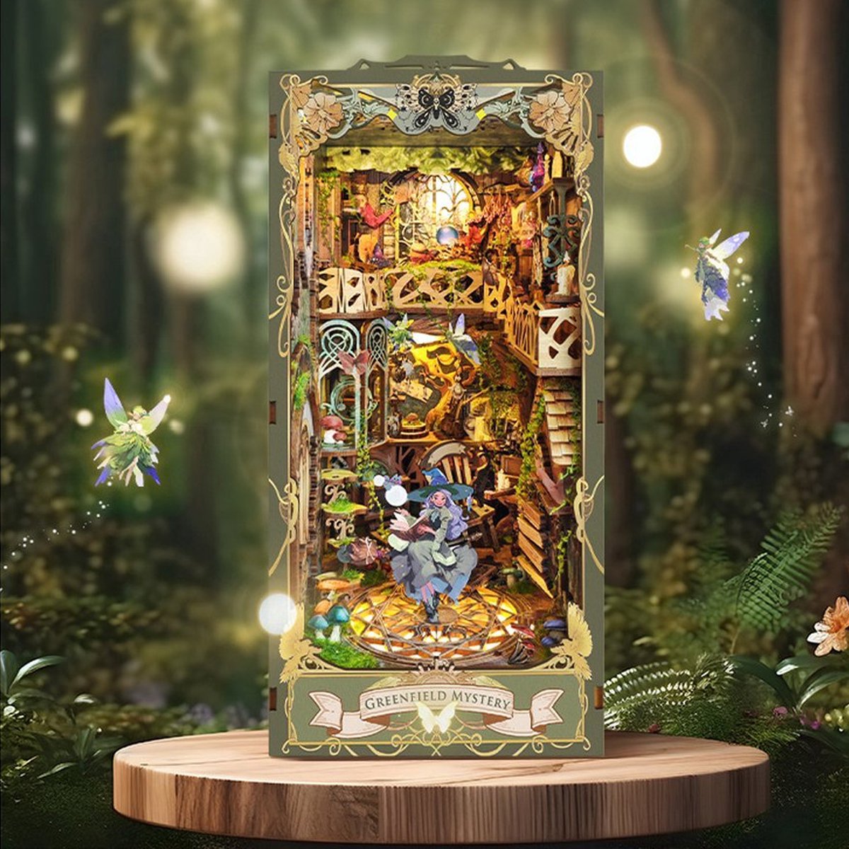 Premium Miniatuur bouwpakket-Green Mystery Land-Greenfield Geheime Stijl- DIY Boek Nook Kit-3D houten puzzel-met led-Poppenhuizen-Voor kinderen, jeugdigen-volwassenen-Creetieve cadeaus- kindercadeaus