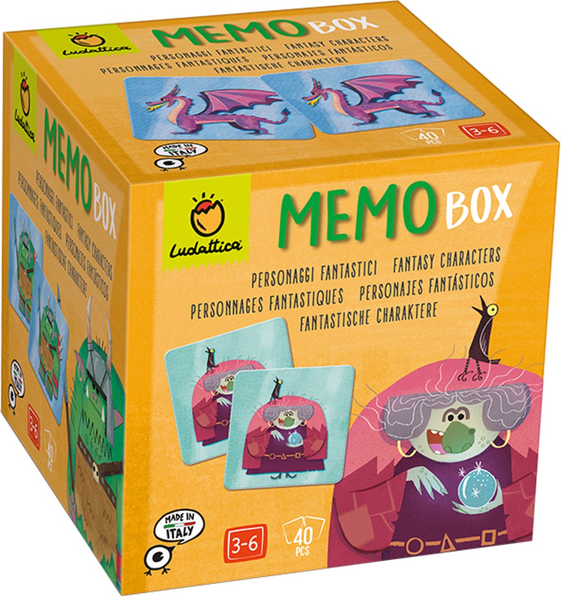 Ludattica Memory: MEMOBOX FANTASIEFIGUREN 12,3x12,3x11,8cm, met 40 kaartjes en  instructies, 3+