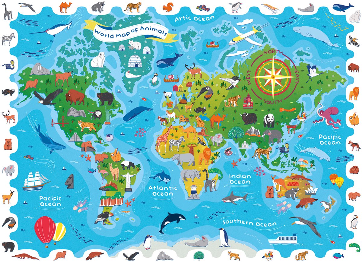 Ludattica puzzel dieren landkaart - educatief speelgoed karton.
