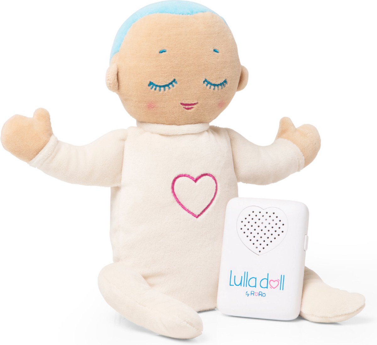 Lulla doll – Doorslaappop met natuurlijke hartslag & ademhaling - Hartslag knuffel - Slaaphulp - Werkt tot 12 uur - Vanaf 0 maanden - Machinewasbaar - Lichtblauw