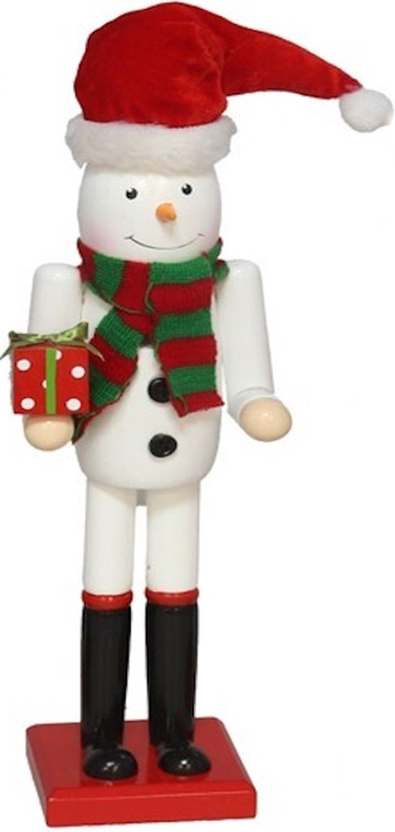 Notenkraker Sneeuwpop met sjaal - 38 cm - Kerstdecoratie