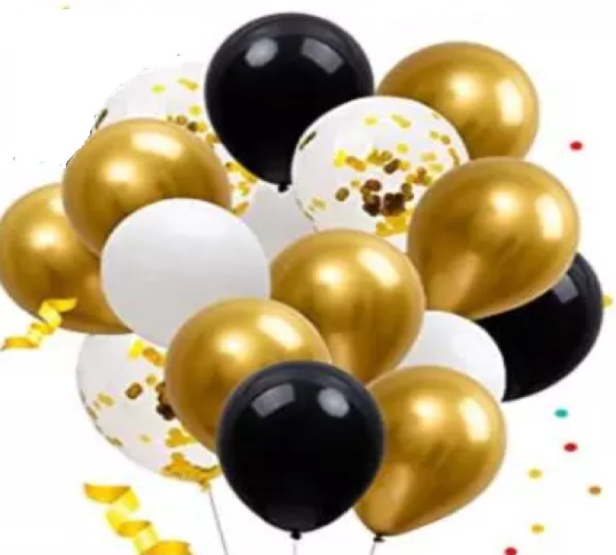 Luna Balunas 50 Stuks Latex Ballonnen  Goud Zwart Helium Confetti