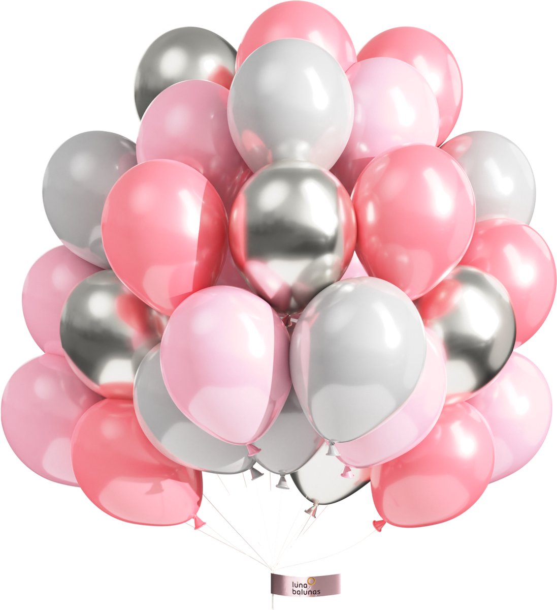 Luna Balunas 50 Stuks Roze Latex Ballonnen Grijs Zilver Helium Bruiloft Babyshower Meisje - Communie Verjaardag
