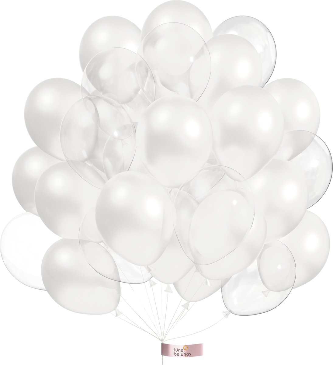 Luna Balunas Latex Ballonnen Set Wit Transparant - Verjaardag Bruiloft Feest - Eco friendly FSC