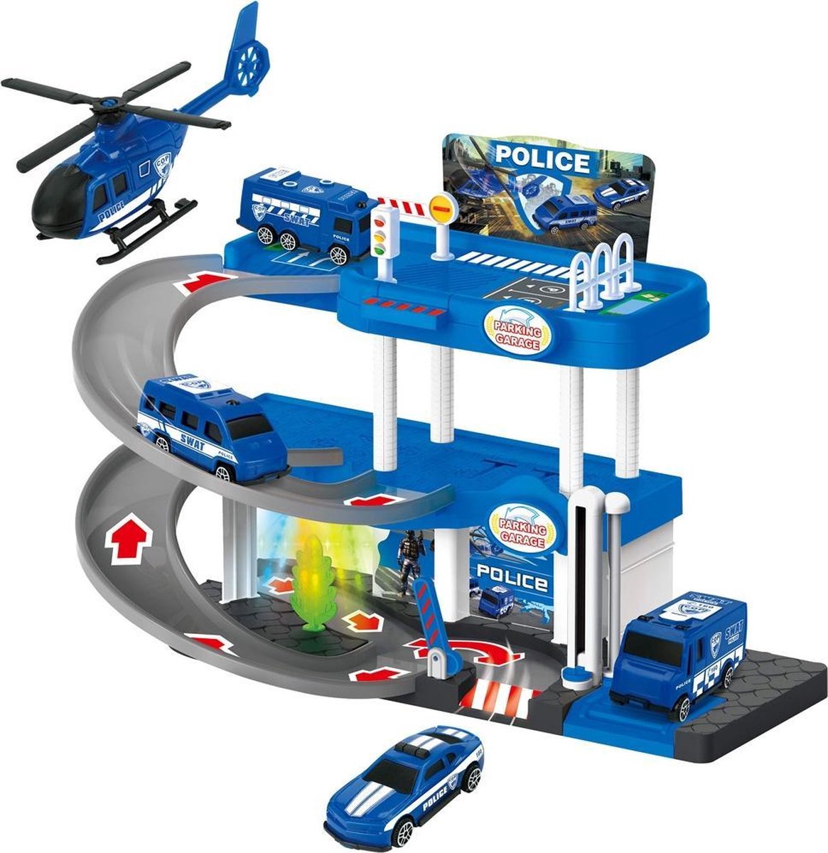   Parkeergarage Politie Junior 40,5 X 7,5 X 28 Cm Blauw