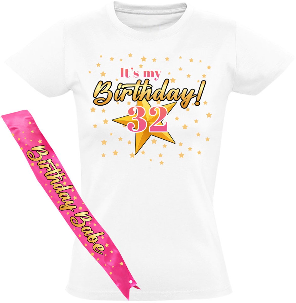 Birthday Babe 32 Jaar T-shirt en Sjerp - Dames - Verjaardag - Shirt - Jarig