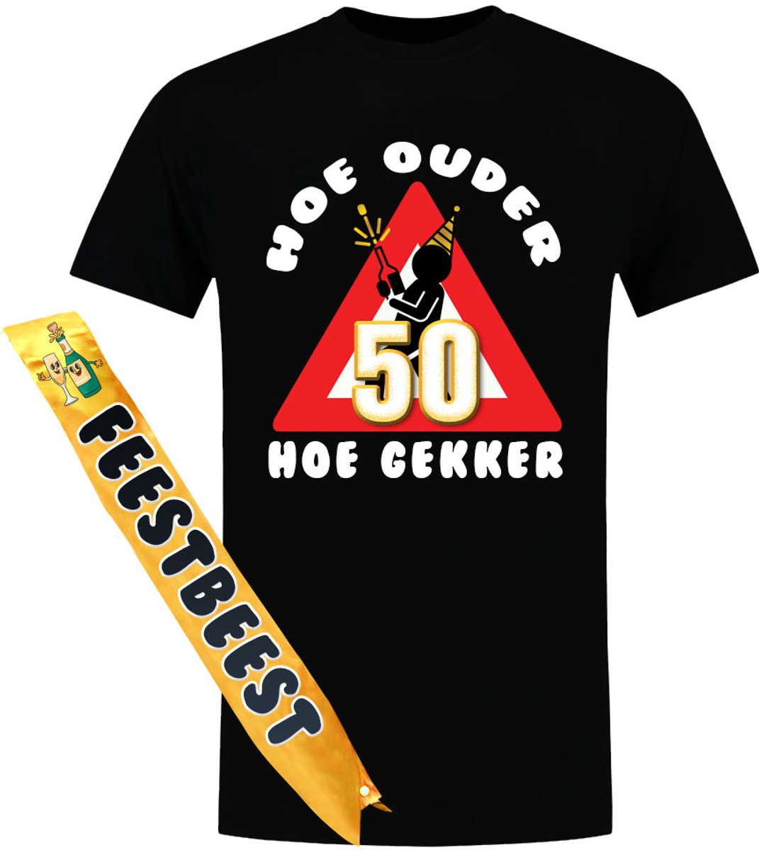 Hoe ouder, Hoe gekker 50 Jaar T-shirt en Sjerp - Heren - Verjaardag - Shirt - Jarig