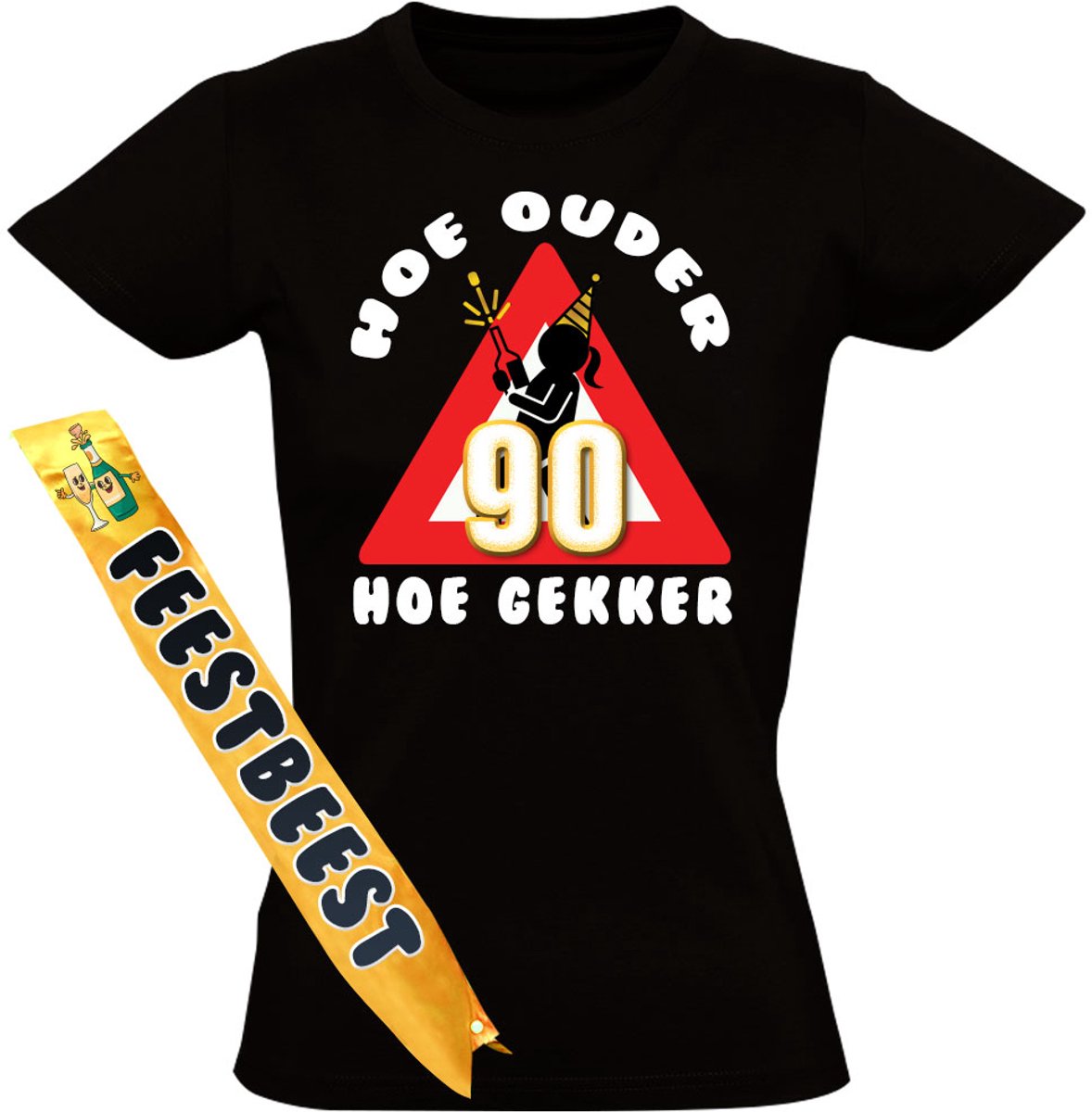 Hoe ouder, Hoe gekker 90 Jaar T-shirt en Sjerp - Dames - Verjaardag - Shirt - Jarig