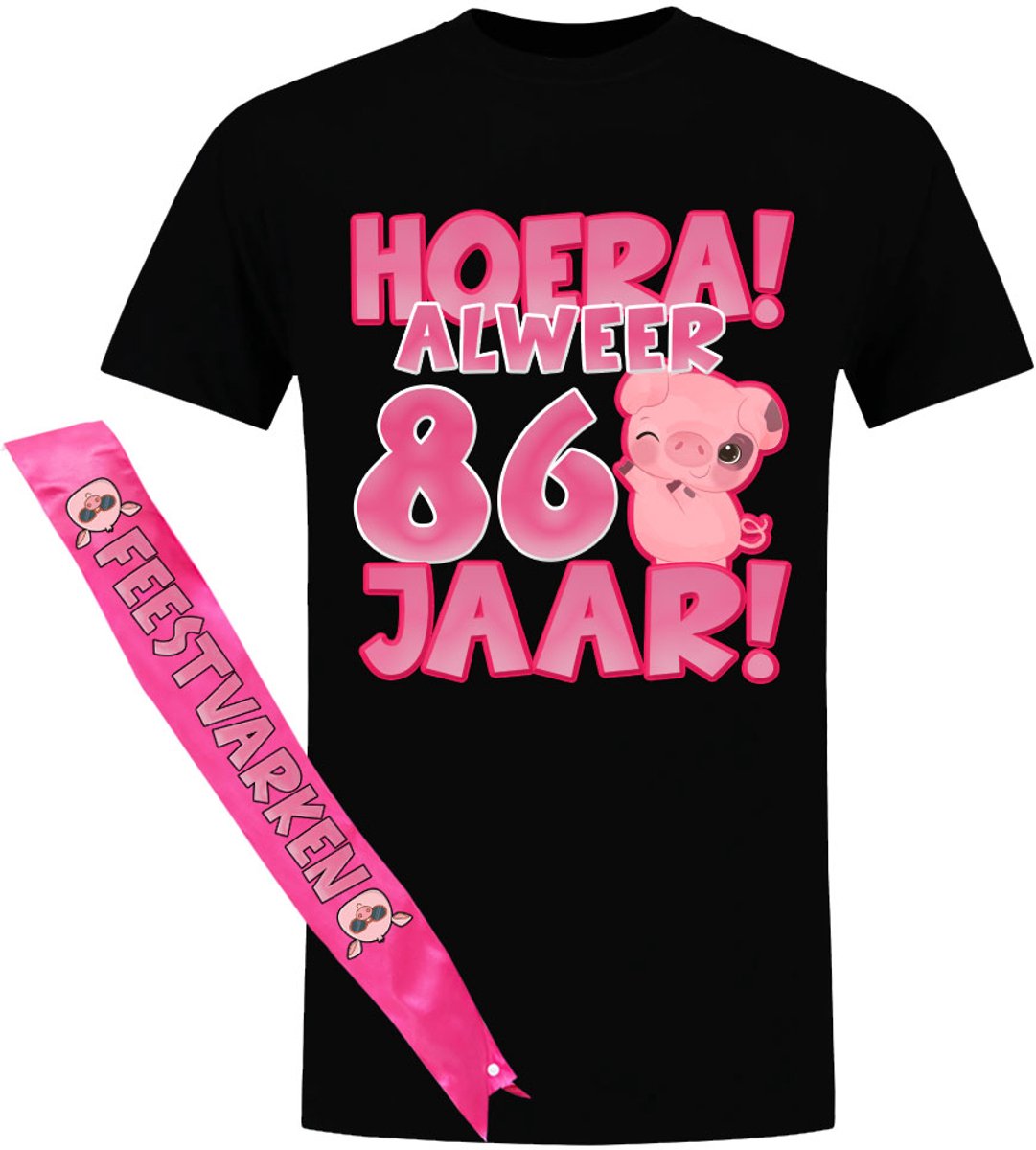 Verjaardag 86 JAAR T-shirt en Sjerp - Unisex - Heren en Dames - Shirt - Jarig