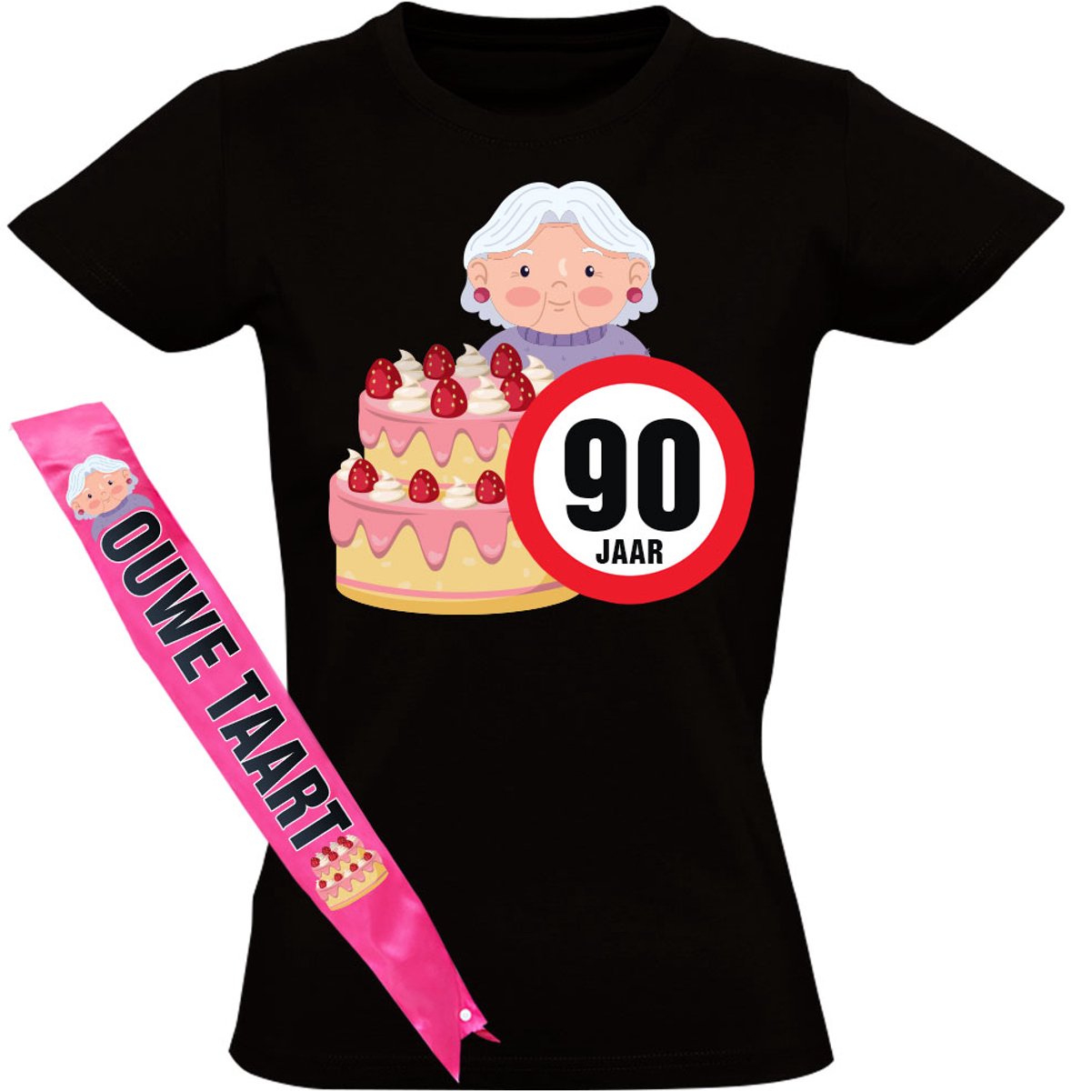 Verjaardag 90 JAAR Dames T-shirt en Sjerp - Oude Taart - Shirt - Jarig
