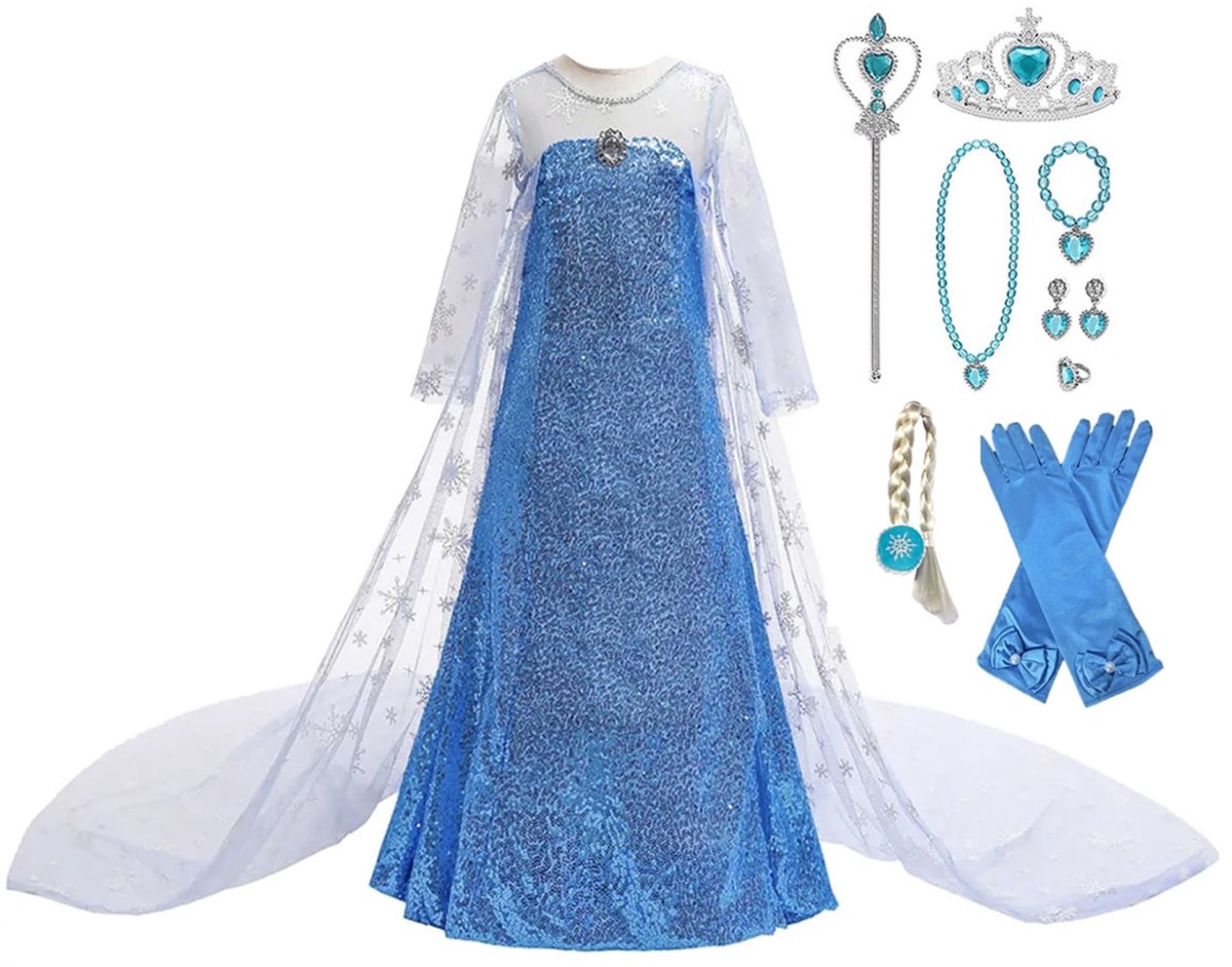 Het Betere Merk - Elsa Prinsessenjurk Deluxe - Prinsessenjurk meisje - Maat 98/104