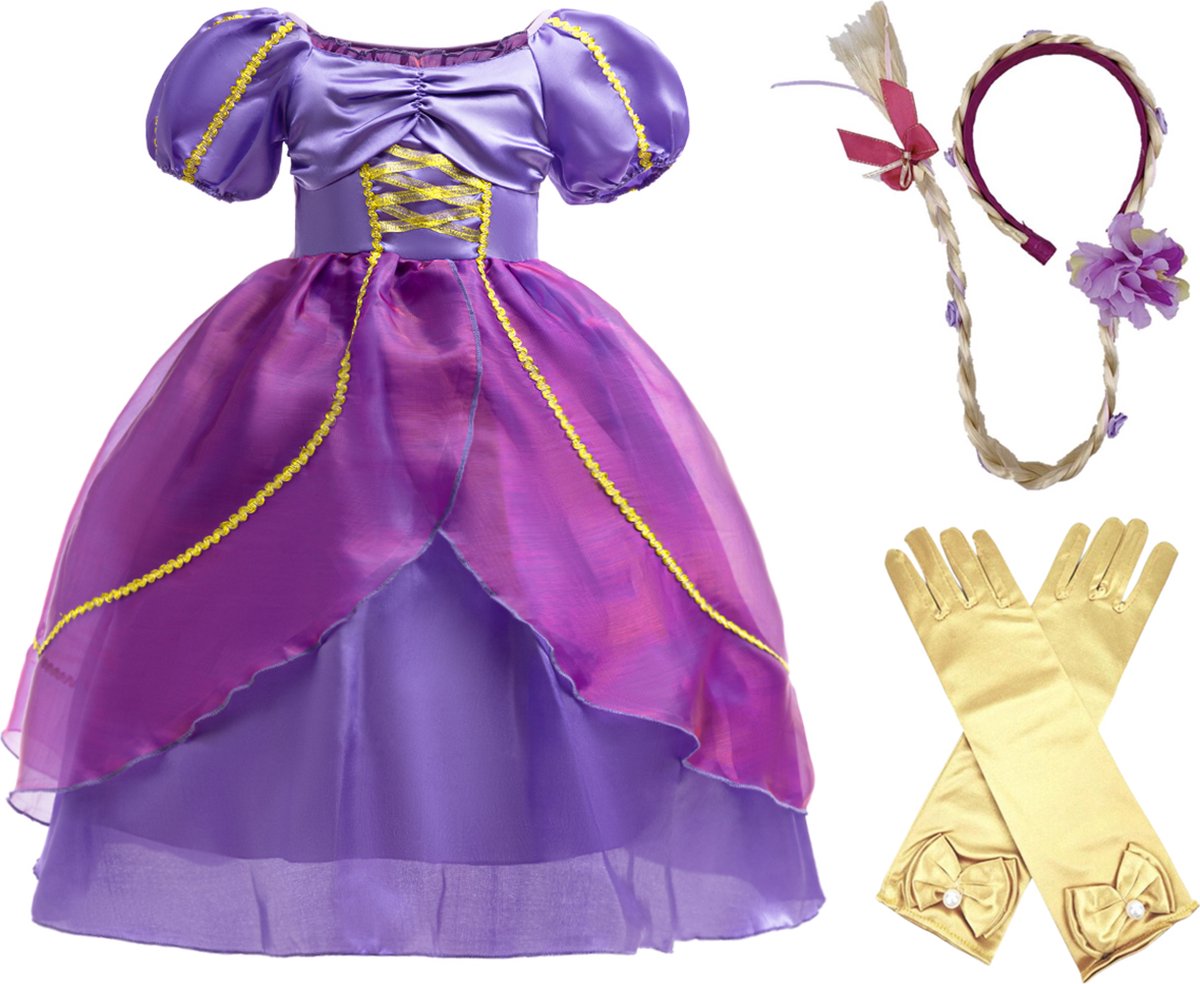 Prinsessenjurk meisje - verkleedkleren meisje - maat 92/98 - prinsessen verkleedkleding - haarvlecht - prinsessen accessoireset