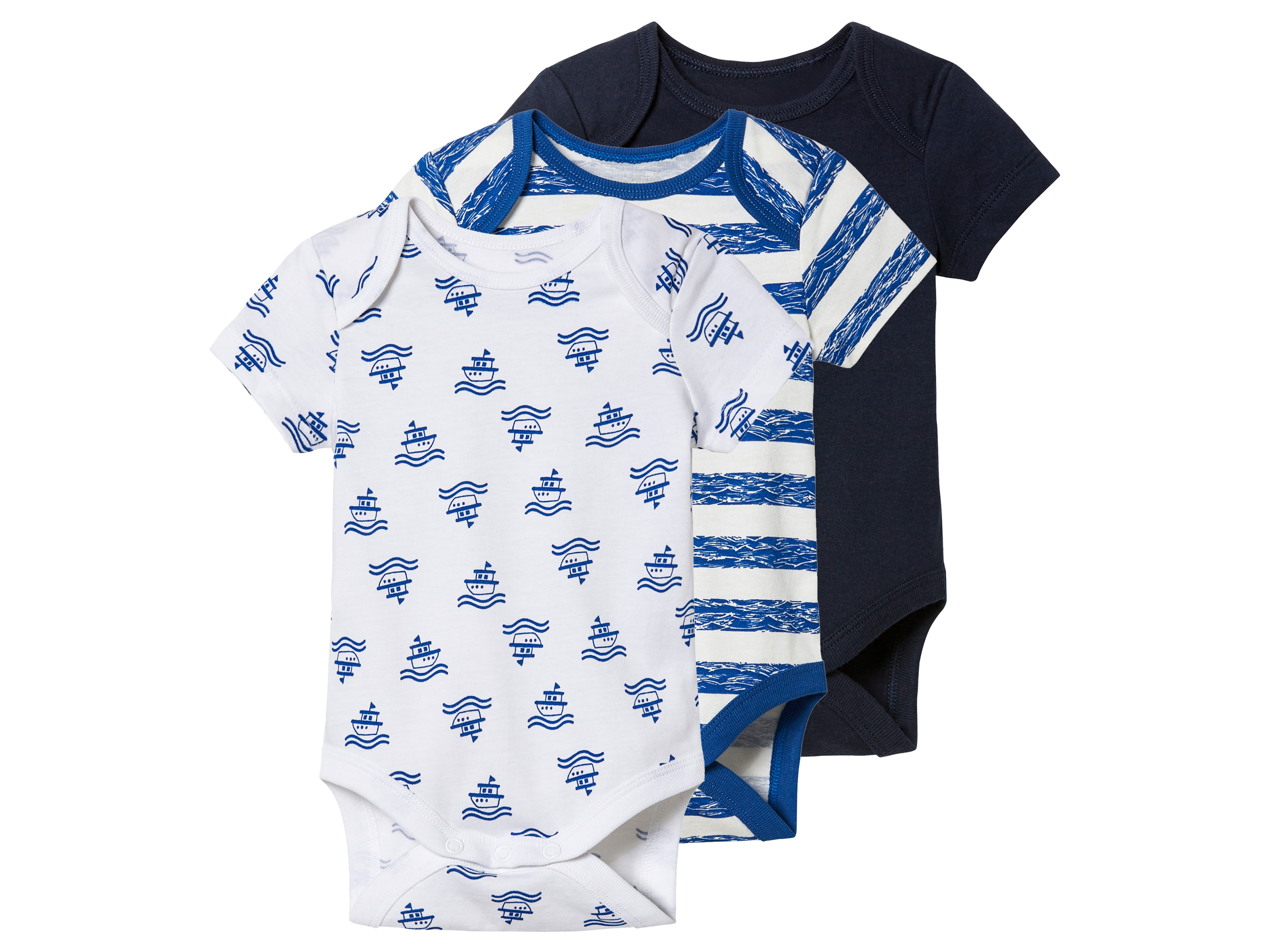 lupilu 3 baby rompertjes (62-68, Donkerblauw/wit/gestreept)
