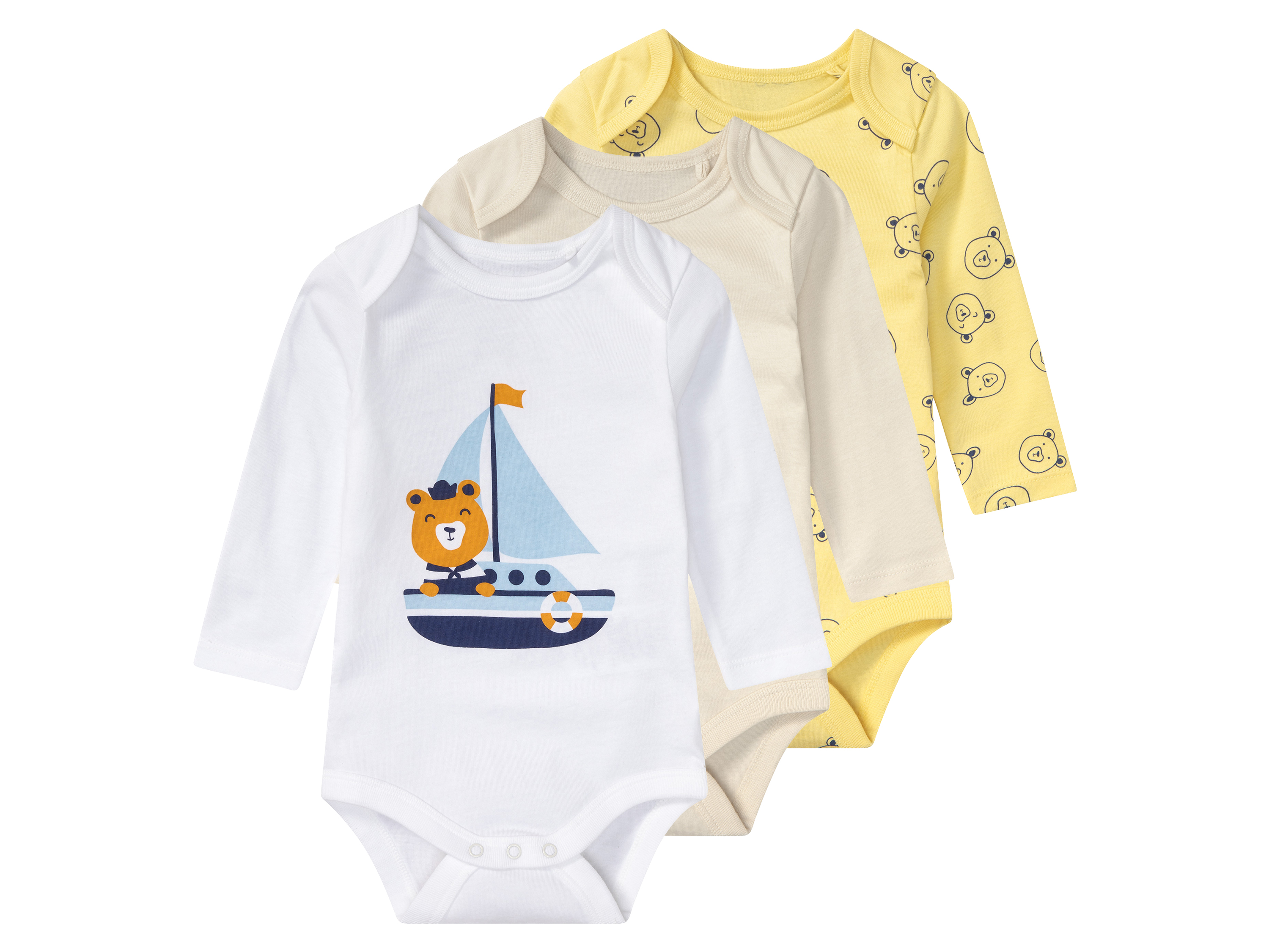 lupilu 3 baby rompertjes (Geel/beige/wit, 74/80)