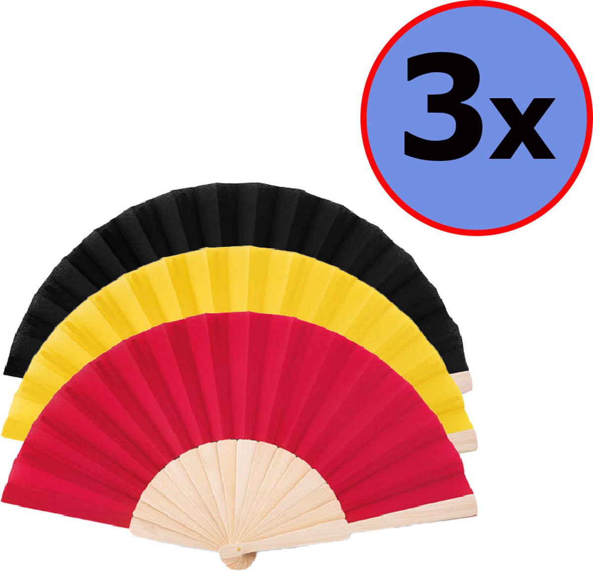 Handwaaier - 3 stuks - Festival Waaier - Spaanse Waaier - Chinese Waaier - Hout - 41 x 22 cm - Handventilator - Handwaaiers - Burlesque