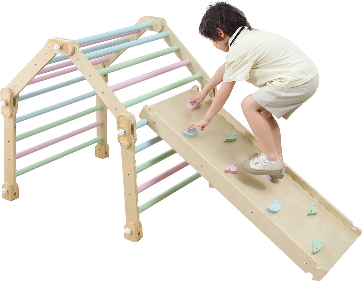     - 12-in-1 Houten   Kinderen - Pikler Driehoek met Klimboog - Montessori   Hout - Extra Veilig Montessori Speeltoestel