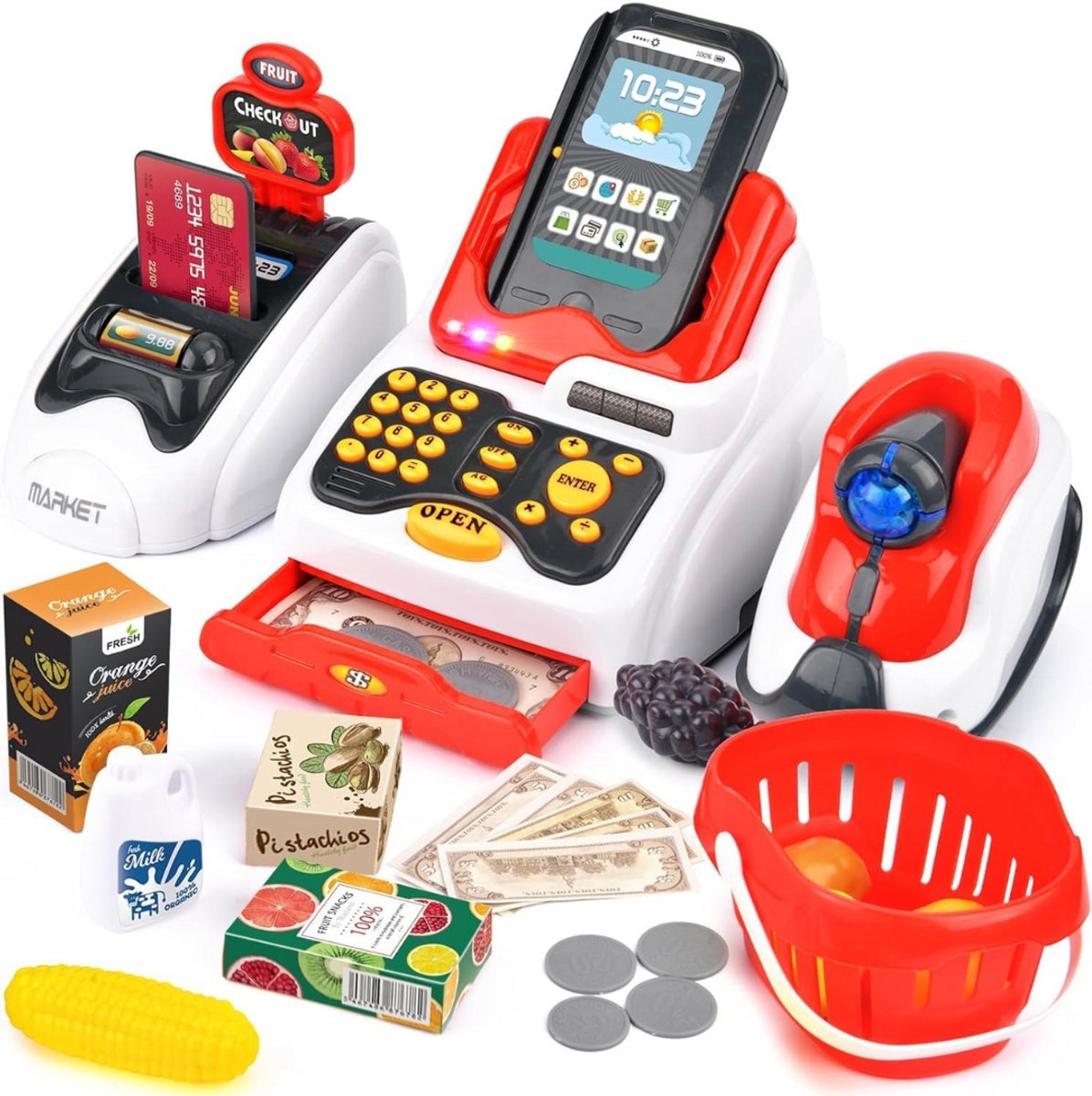  ® Kassa Speelgoed - Speelkassa - Scanner - Speelgoedkassa Kinderen - Winkeltje - Supermarkt - Speelgeld - Winkelmandje - Biljetten - Accessoires - Speelwinkel