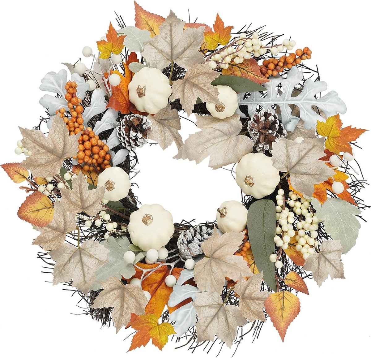 Luvetrex ® Herfstkrans Decoratie voor Deur met Pompoenen en Herfstbladeren voor Seizoensgebonden Versiering
