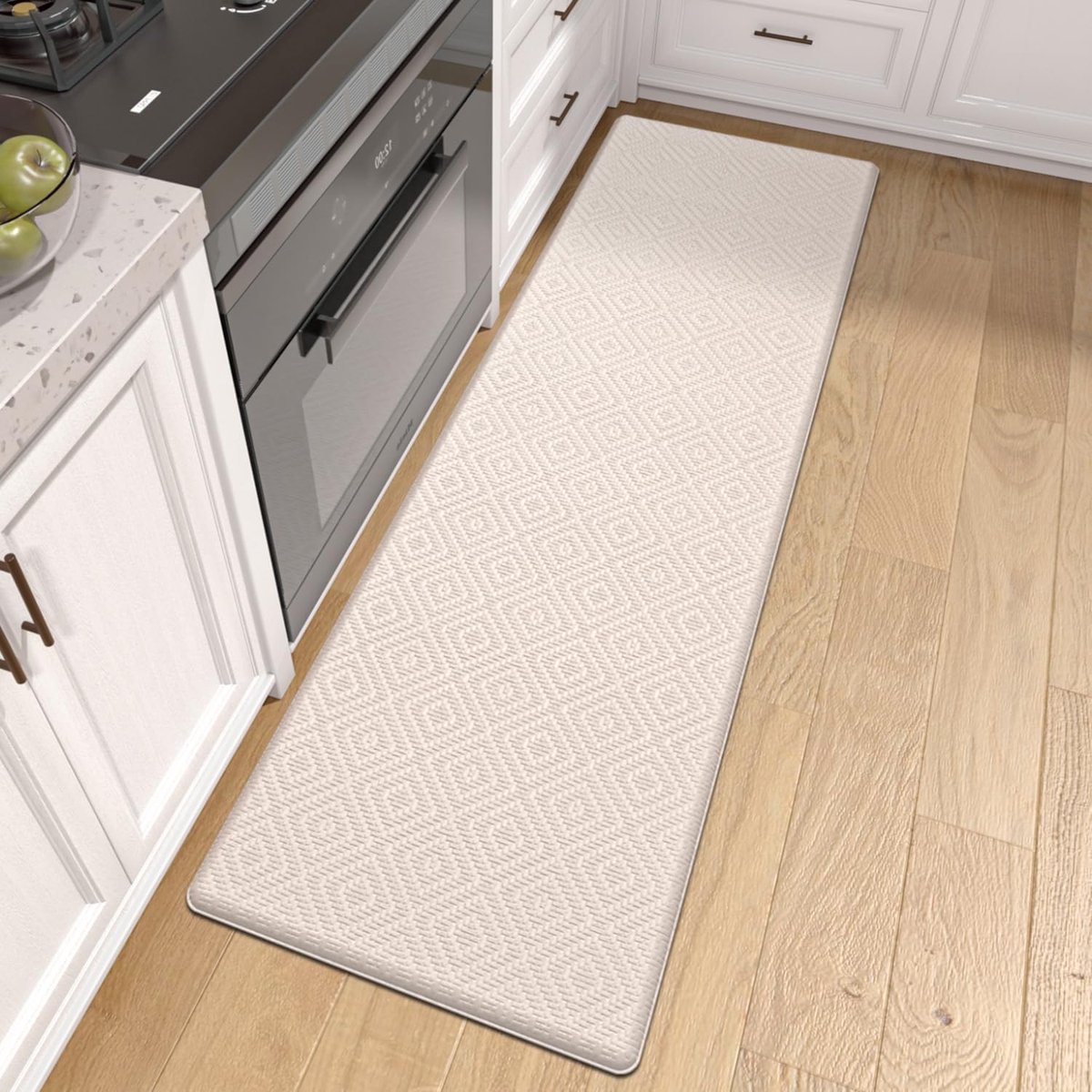 Luvetrex ® Keukentapijt, wasbaar, antislip, pvc-keukenloper met oliebestendig en waterdicht, rubberen achterkant, tapijt voor keuken, eetkamer, keuken, loper, hal, 44 x 150 cm, beige