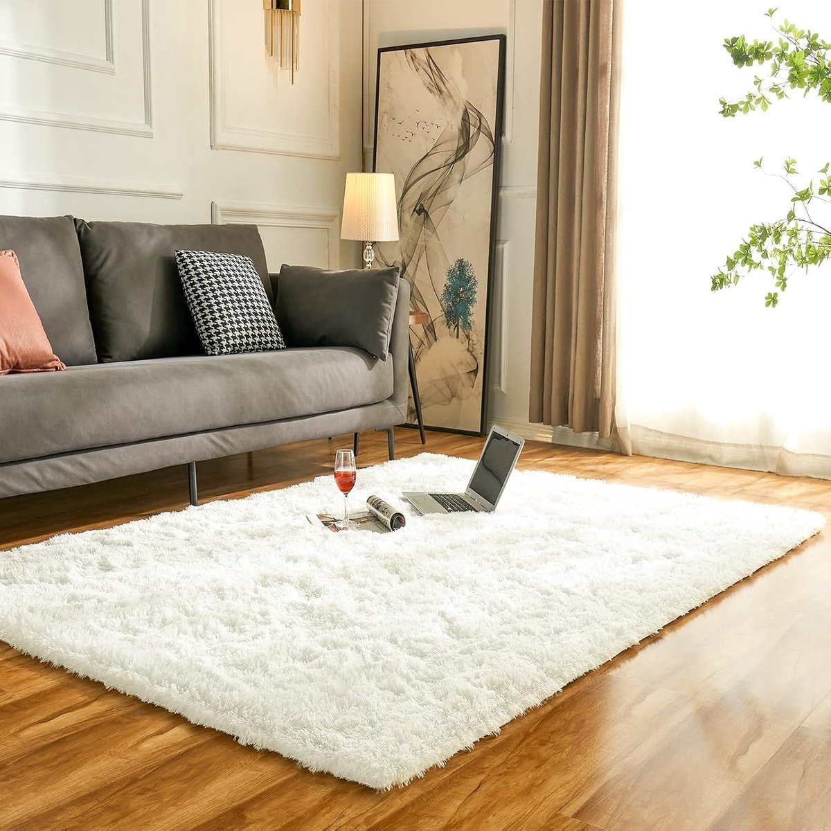 Luvetrex ® Pluizig Tapijt, Hoogpolig, Langharig, Zachte Fluffy Tapijten voor Woonkamer en Slaapkamer (90 x 160 cm, Ivoor)