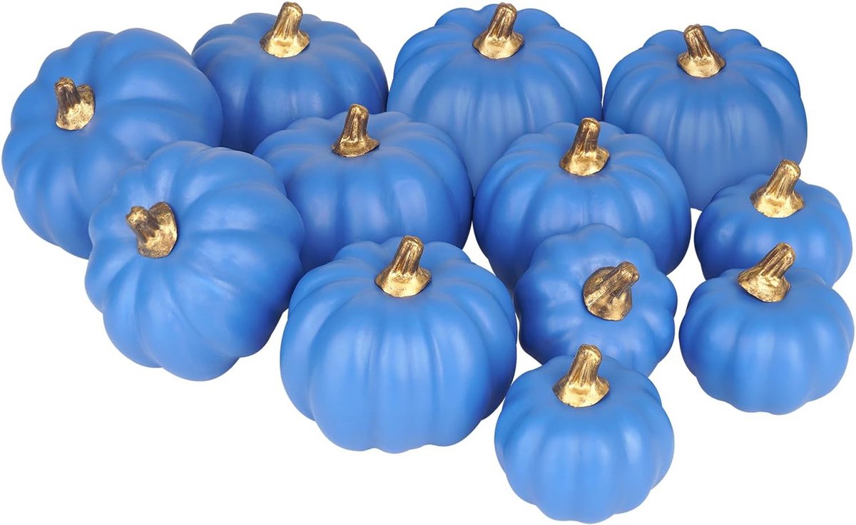 Luvetrex ® Realistische Kunstpompoenen Set van 12 Stuks in Diverse Maten voor Herfstdecoratie