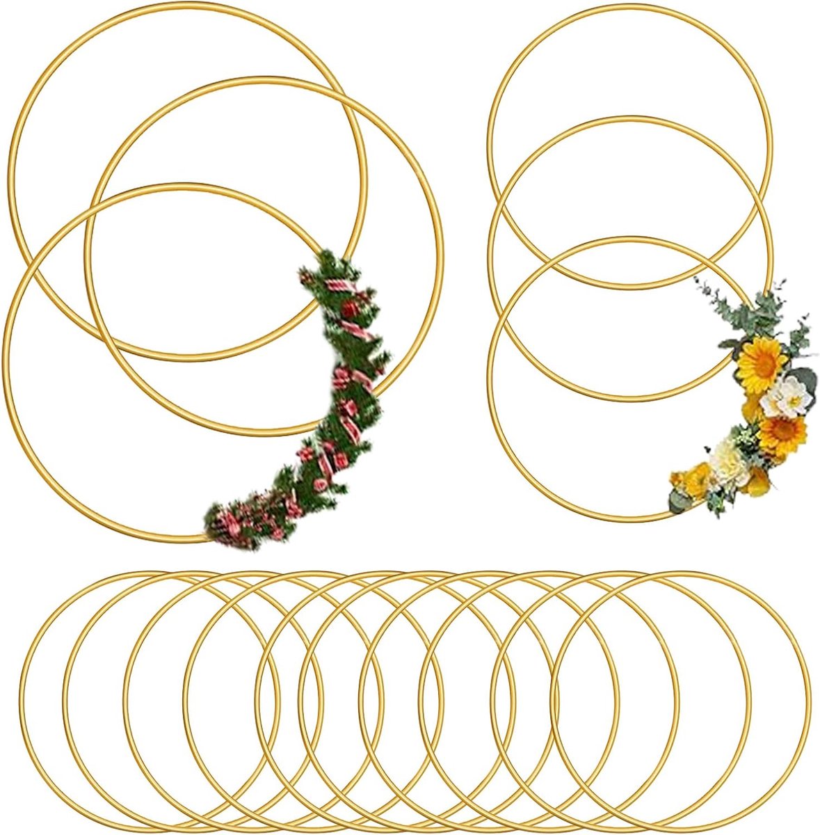 Luvetrex ® Set van 16 Gouden Ronde Metalen Ringen voor Ambachtelijke Decoratie en Bloemstukken