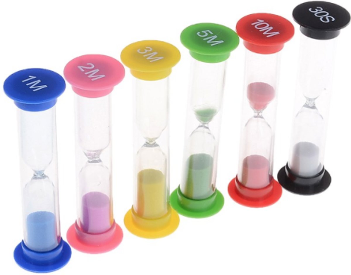 Luxe  s – Set van 6 Stuks -   30 Seconden 1/2/3/5/10 minuten – Educatief Speelgoed – Tijdsduur – Douchetimer – Leren tellen spelletjes – Kooktimer – Tandenpoets tijd