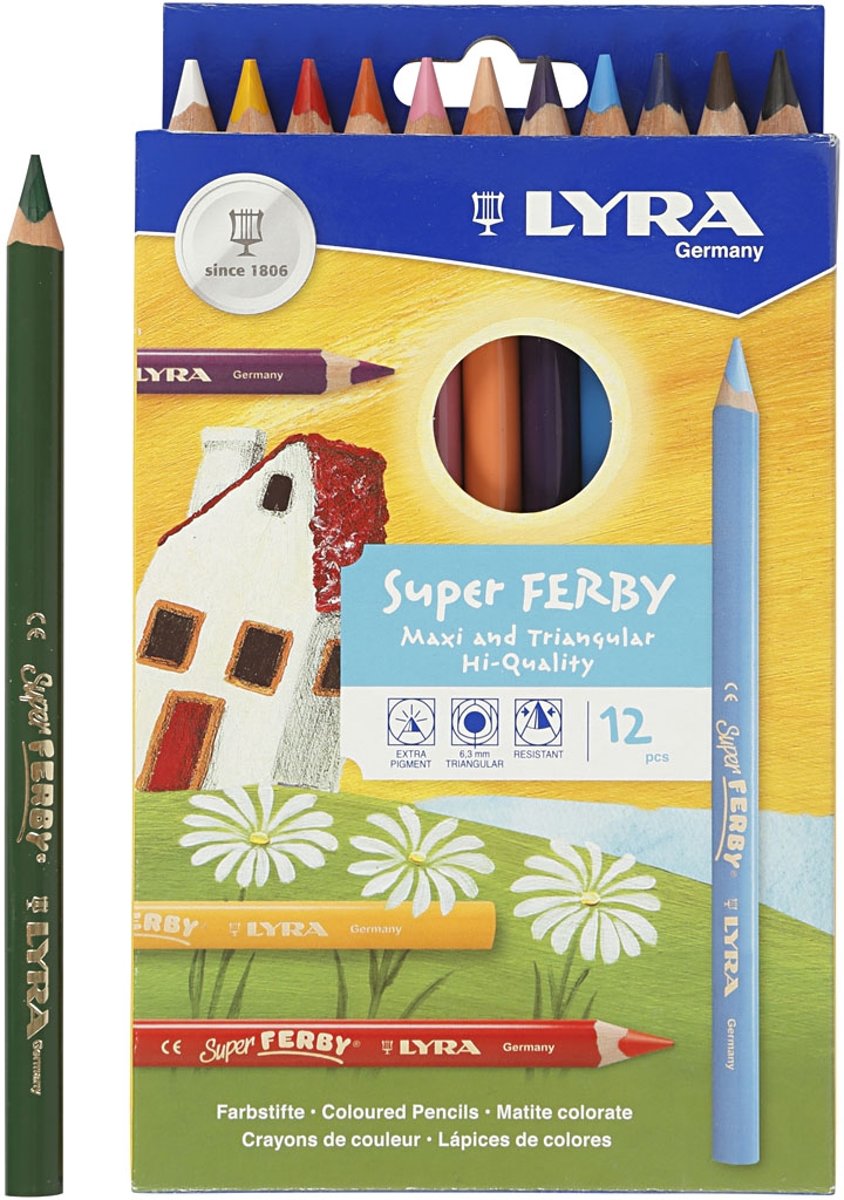 Super Ferby 1 Kleurpotloden, kleuren assorti, vulling: 6,25 mm, l: 18 cm, 12stuks