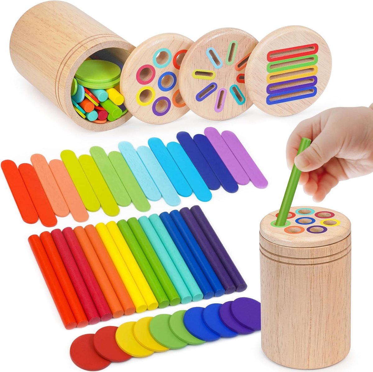 Lzwintrading - Montessori Speelgoed Hout Vanaf Baby 1 2 3 4 jaar - Sensorisch Speelgoed - Educatief Speelgoed - Speelgoed voor Kinderen - Educatief Spel om te Leren Tellen en Kleuren - Cadeau voor Meisjes Jongens