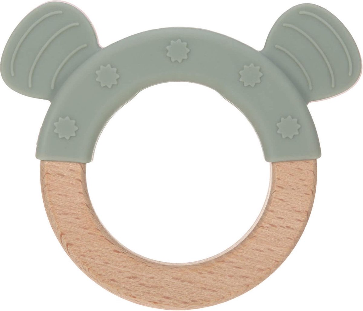   Teether Ring Wood Silicone Little Chums - Cat