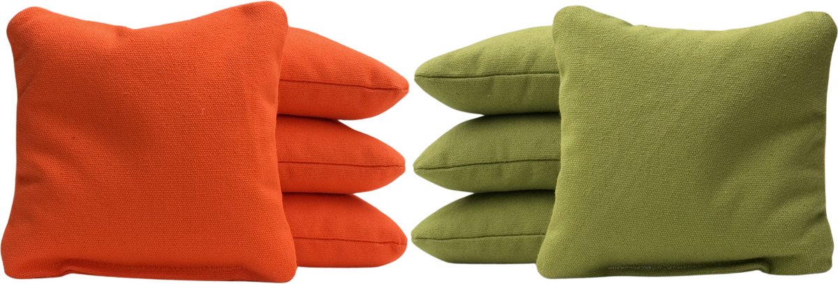 Cornhole zakjes - Pittenzakken - Bean bags - Afgeronde hoeken - Officiële maat - Stevig & duurzaam - 32 kleurencombinaties - Oranje/Olijf groen - 8 stuks