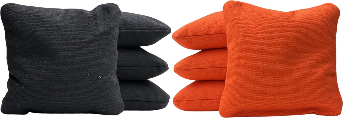 Cornhole zakjes - Pittenzakken - Bean bags - Afgeronde hoeken - Officiële maat - Stevig & duurzaam - 32 kleurencombinaties - Zwart/Oranje - 8 stuks