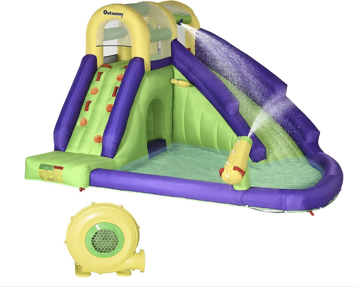 Mara Opblaasbaar Springkasteel - Springkussen - Speelzwembad - Waterglijbaan - Klimwand - Trampoline - Waterpark voor kinderen - XXL - 95 x 355 x 235 cm