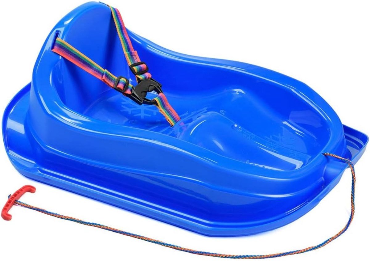   met rugleuning en gordel – Plastic slee baby / peuter – Blauw