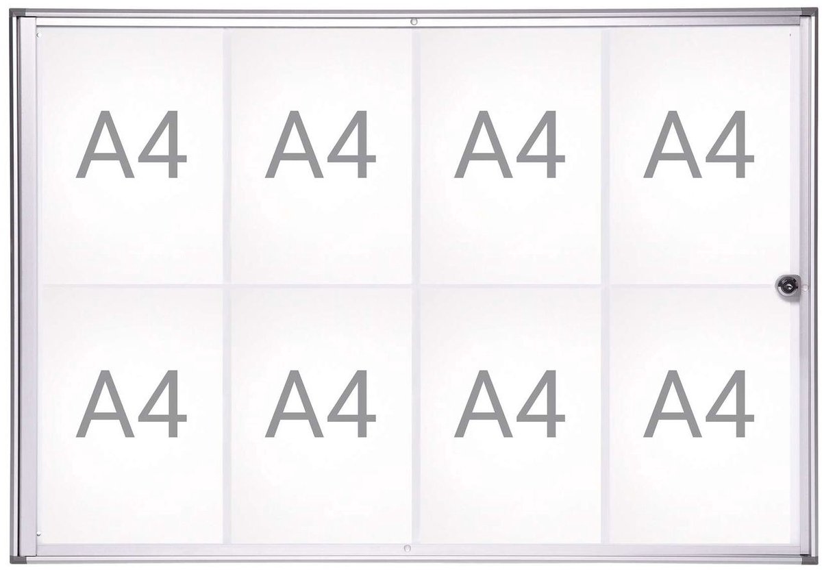   Vitrine  extraslim liggend formaat 8 x A4 aluminium 3.1 x 93 x 65.1 cm zilver