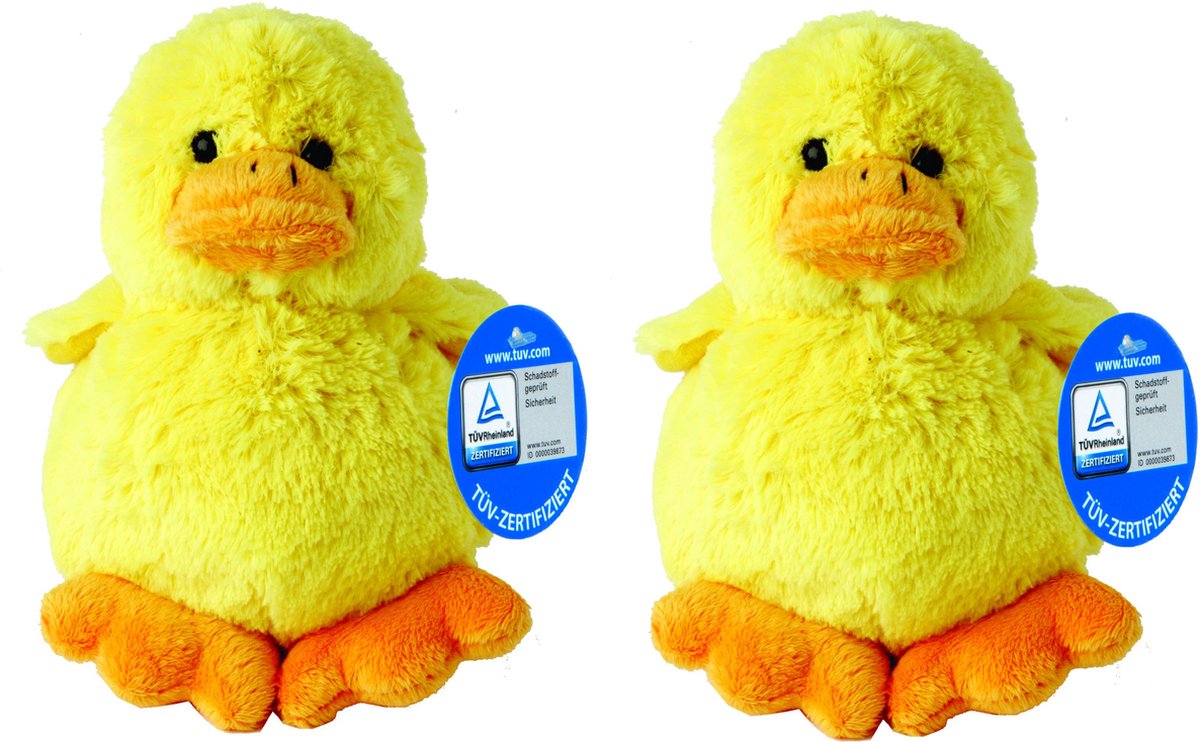 2x stuks pluche kleine kuikentjes knuffelbeestjes van 11 cm - Pasen thema - Kippen knuffels