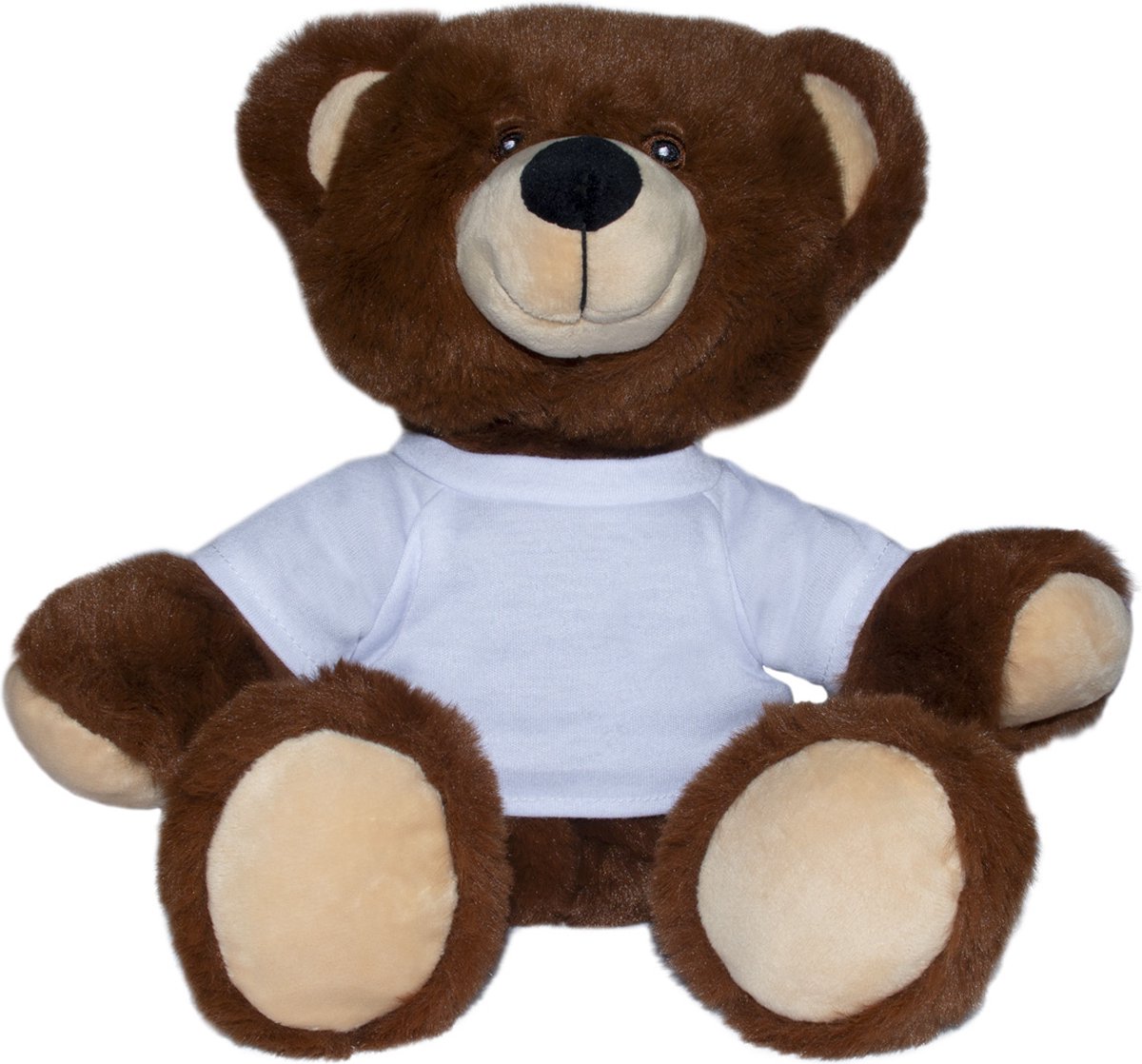 Recycle beer - knuffelbeer - bruine teddybeer - wit T-shirt - 25 cm - pluche - 100% gerecycled - MiniFeet® - mbw®