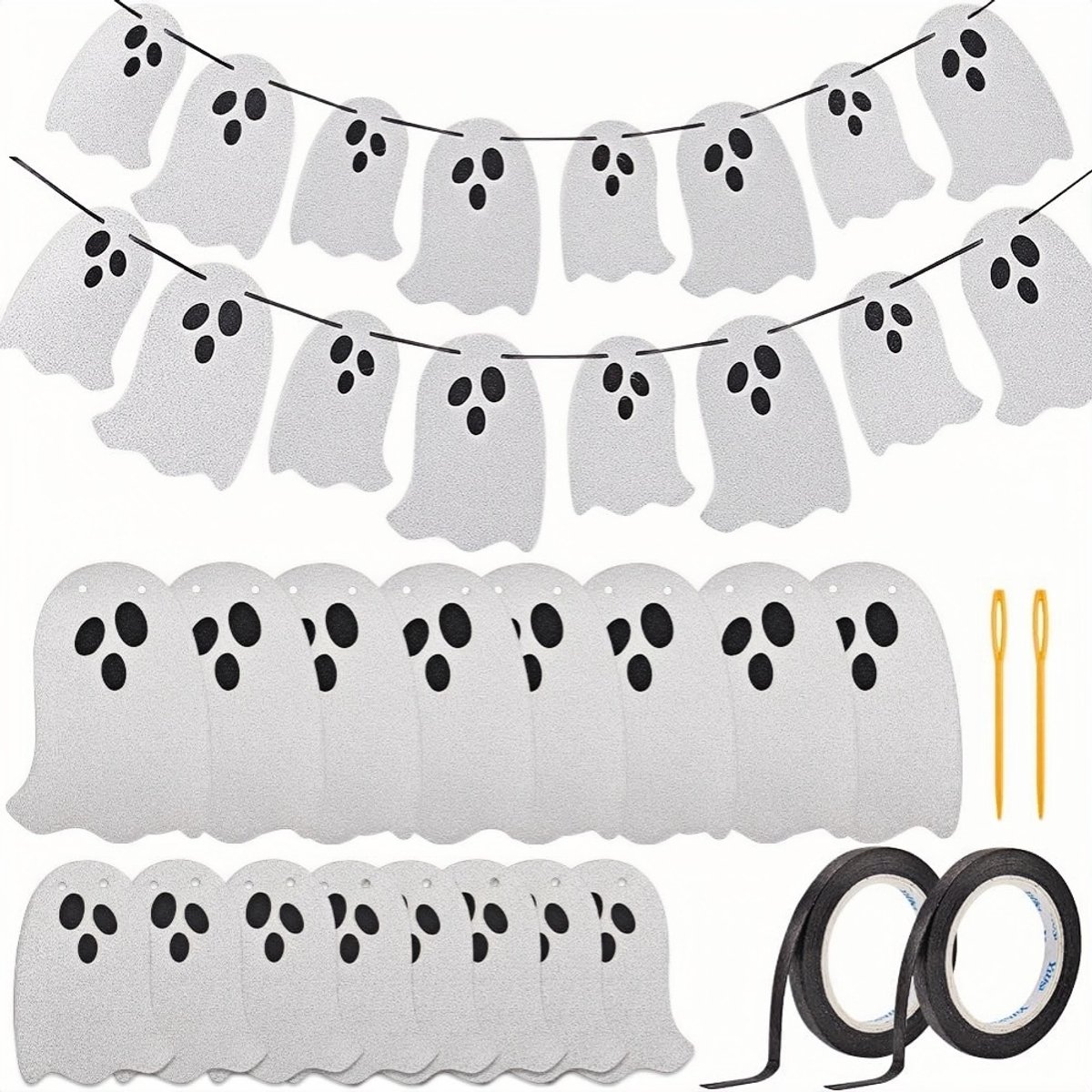 2 x Halloween banner - Halloween Decoratie Set - glitter decoratie binnen - buitenversiering feest - hangende partycadeau - hangende voordeur versiering - 3 meter lange banner