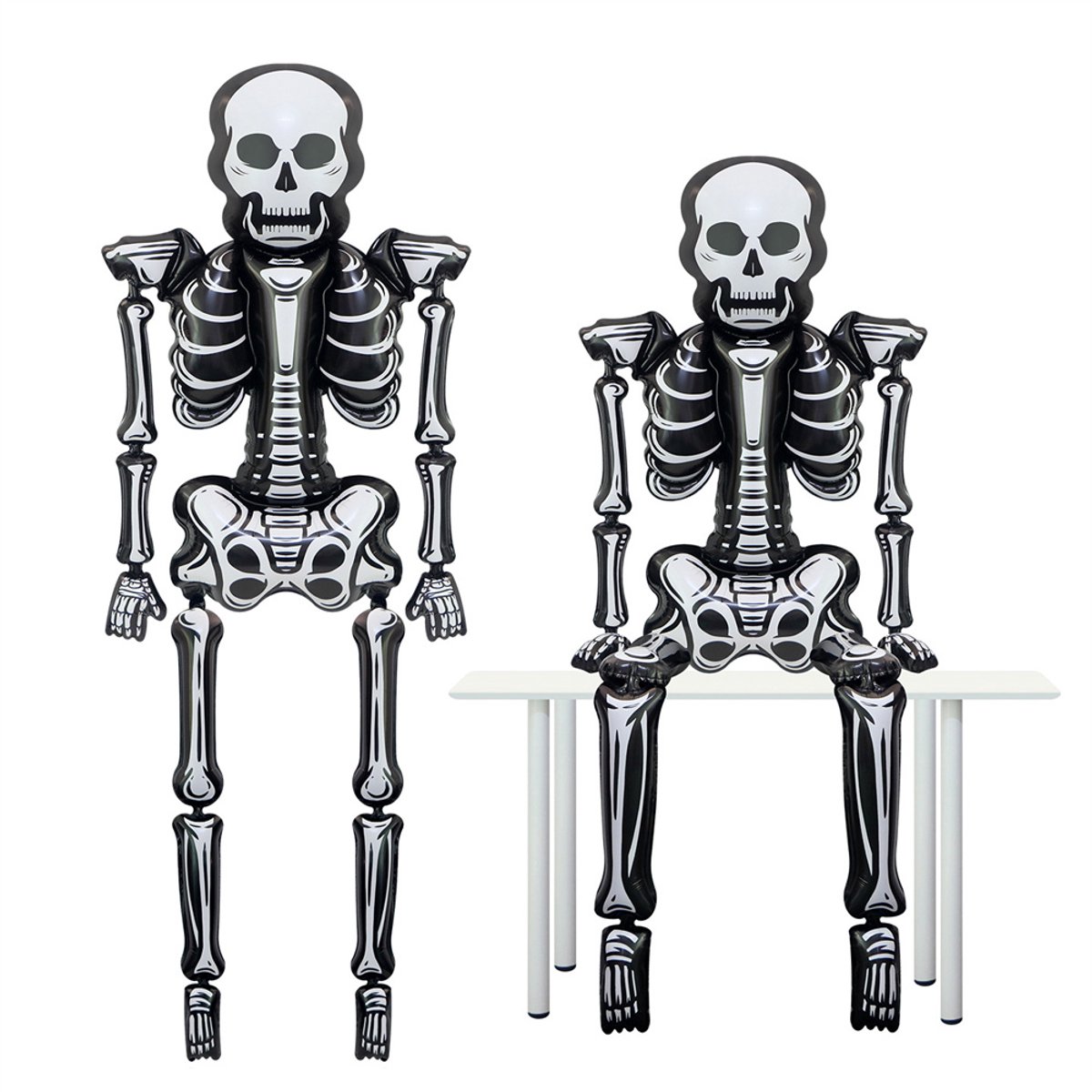 255 cm Schedel ballonnen - Halloween Versiering Decoratie - 3D - Skelet Halloween Versiering - Halloween Decoratie Buiten - Buigbaar - Kunststof - Zwart en wit