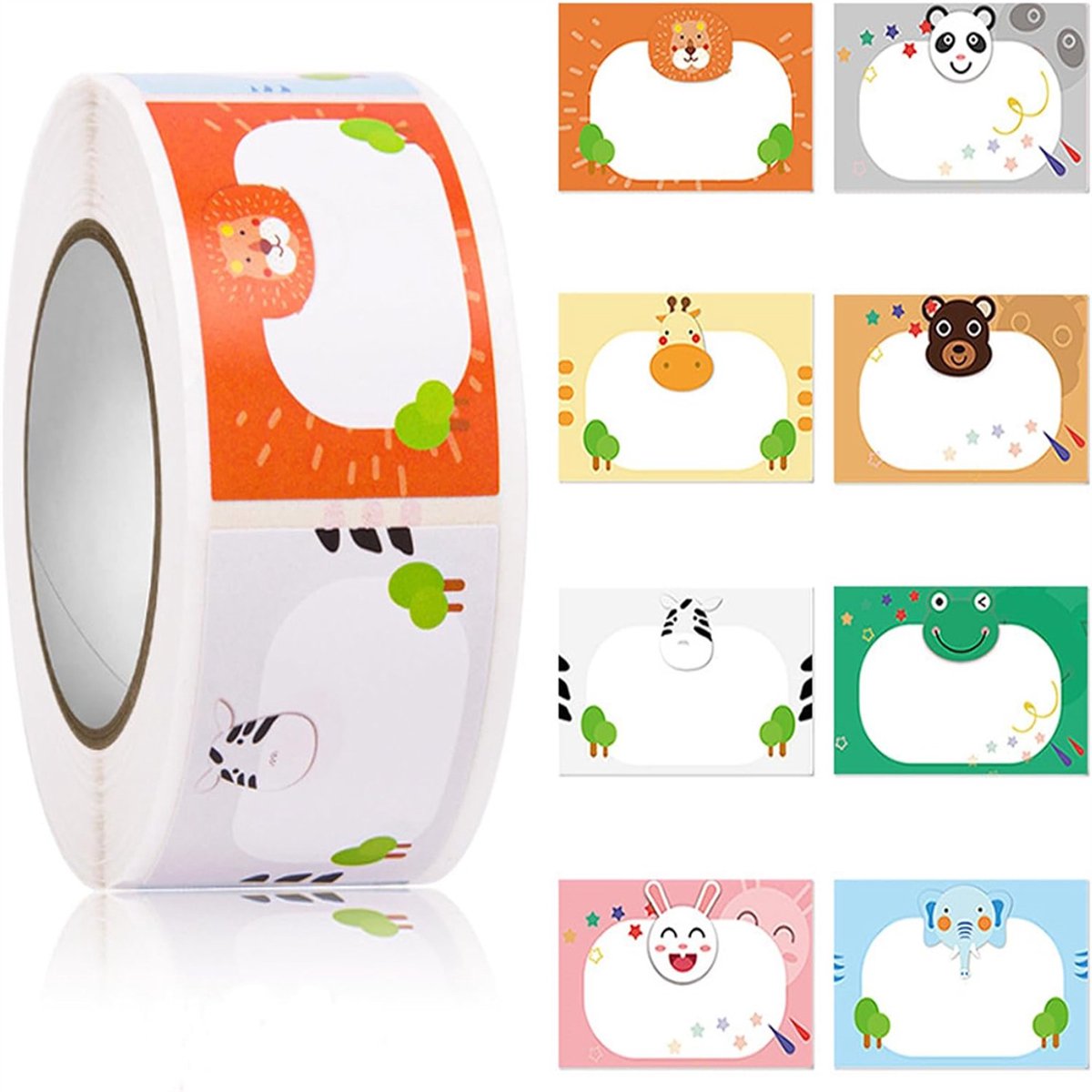 350 Label Stickers om op te Schrijven - Multicolor - Naam-Stickers - Naamstickers voor kinderen - Tekenfilmdieren - Kleding, bureau, etui