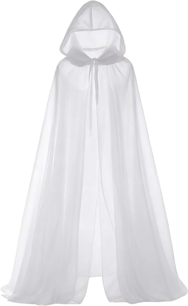 Halloween Cape - Wit Capuchonmantel Volwassene - Semi-transparante mesh - Cosplay Costume - Cape - Wit - Verkleedkleding - Cape - Bestand tegen herhaald gebruik - Striksluiting voorkant - 185cm inclusief kap