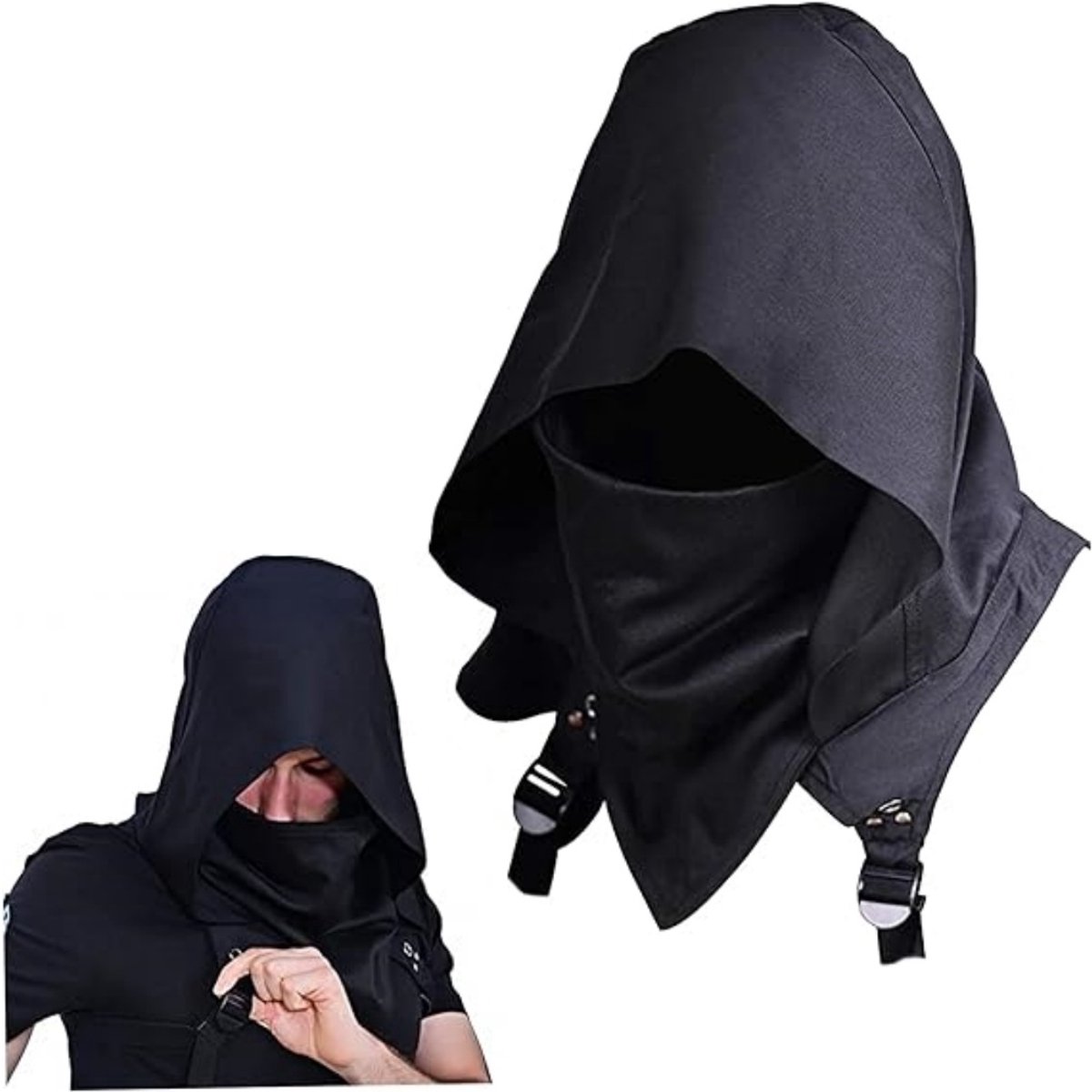 Halloween cosplay-kostuums - Halloween cape hoed - Verstelbare gezichtsbedekking - Waterdicht materiaal - Cyberpunk assassin thema - Lichtgewicht constructie - Geen zwaar gevoel tijdens dragen - Zwart