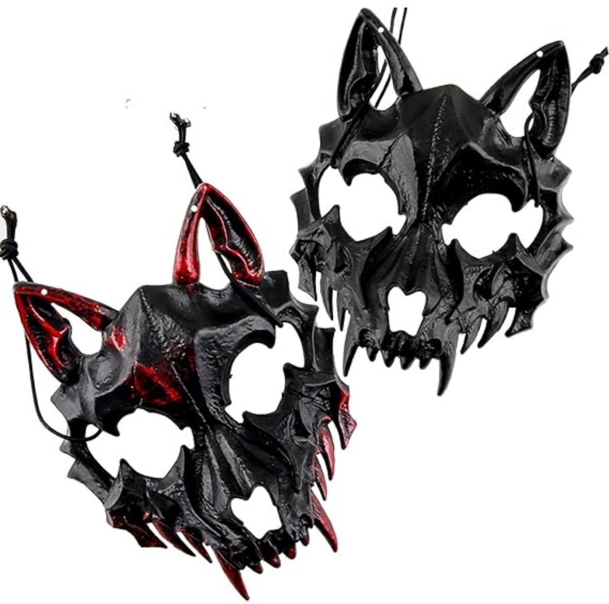 Halloweenmasker - Weerwolfmasker voor volwassenen Halloween - 2 weerwolfmaskers Zwart met bloed + Zwart zonder bloed - Verkleedmasker - One size - Cosplay - Onbelemmerd zich - Vrije ademhaling - Realistische 3D-structuur