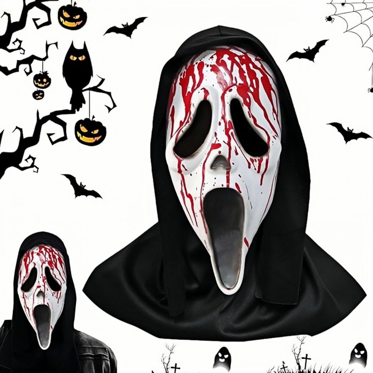 Scream Masker - Ghost Face Halloween Masker - Halloween Kostuum Masker - Griezelige Roleplay Accessoire - Carnaval en Feestdisguise - Ademend Ontwerp - Enge Masker - Horror Masker