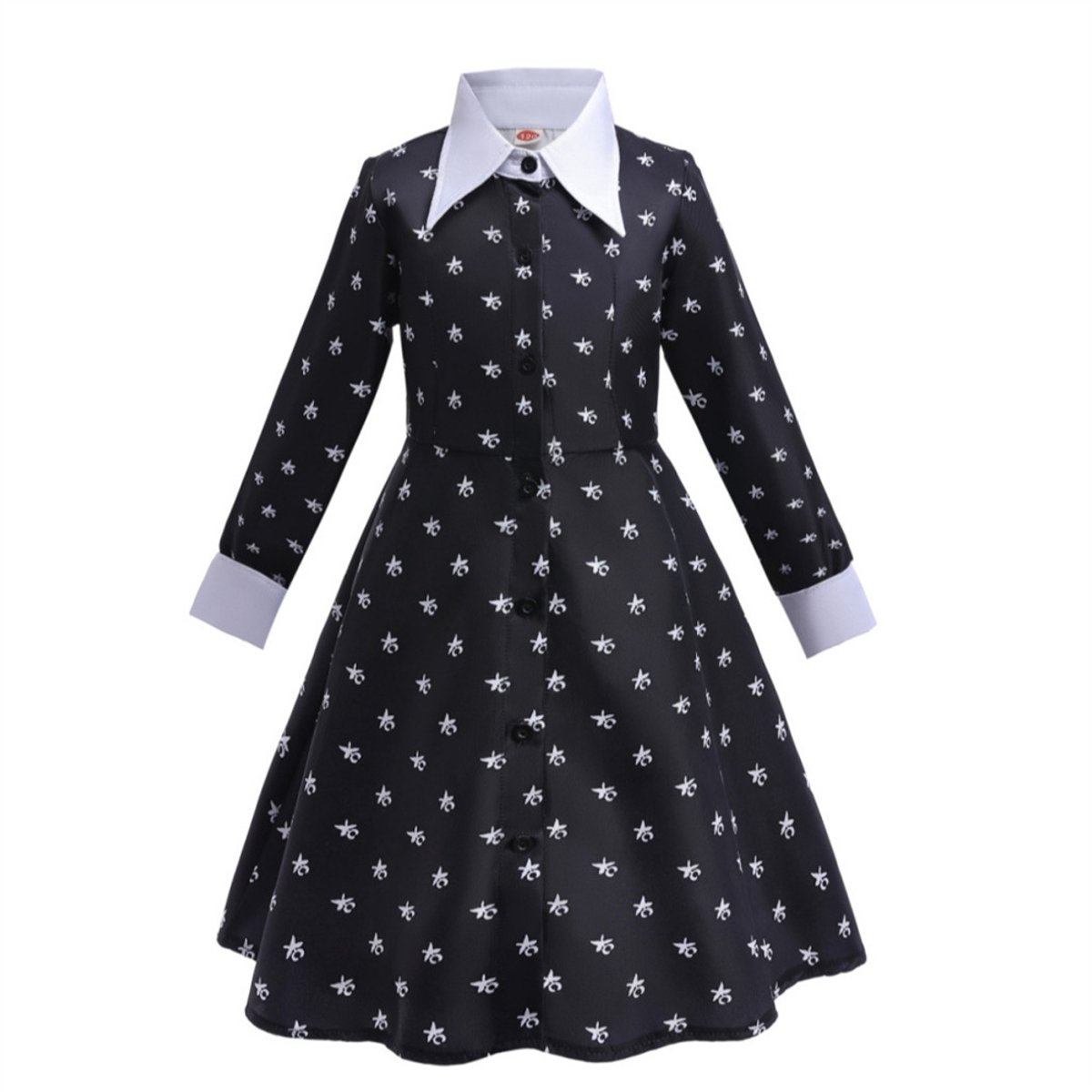 Wednesday addams Verkleed - Halloween Cosplay Kostuum - Wednesday kostuum - Wednesday addams kostuum - Gothic Jurk Halloween en Carnaval - Zwarte Verkleedjurk met Tulle - Vierdelige set - Zwart - 140y