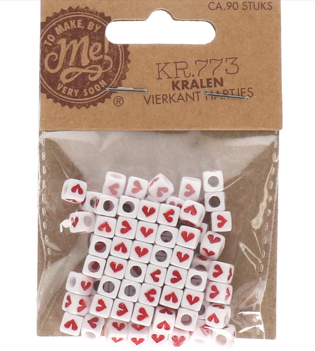 Kralen vierkant hartjes - 90 stuks - Hartjes Kralen