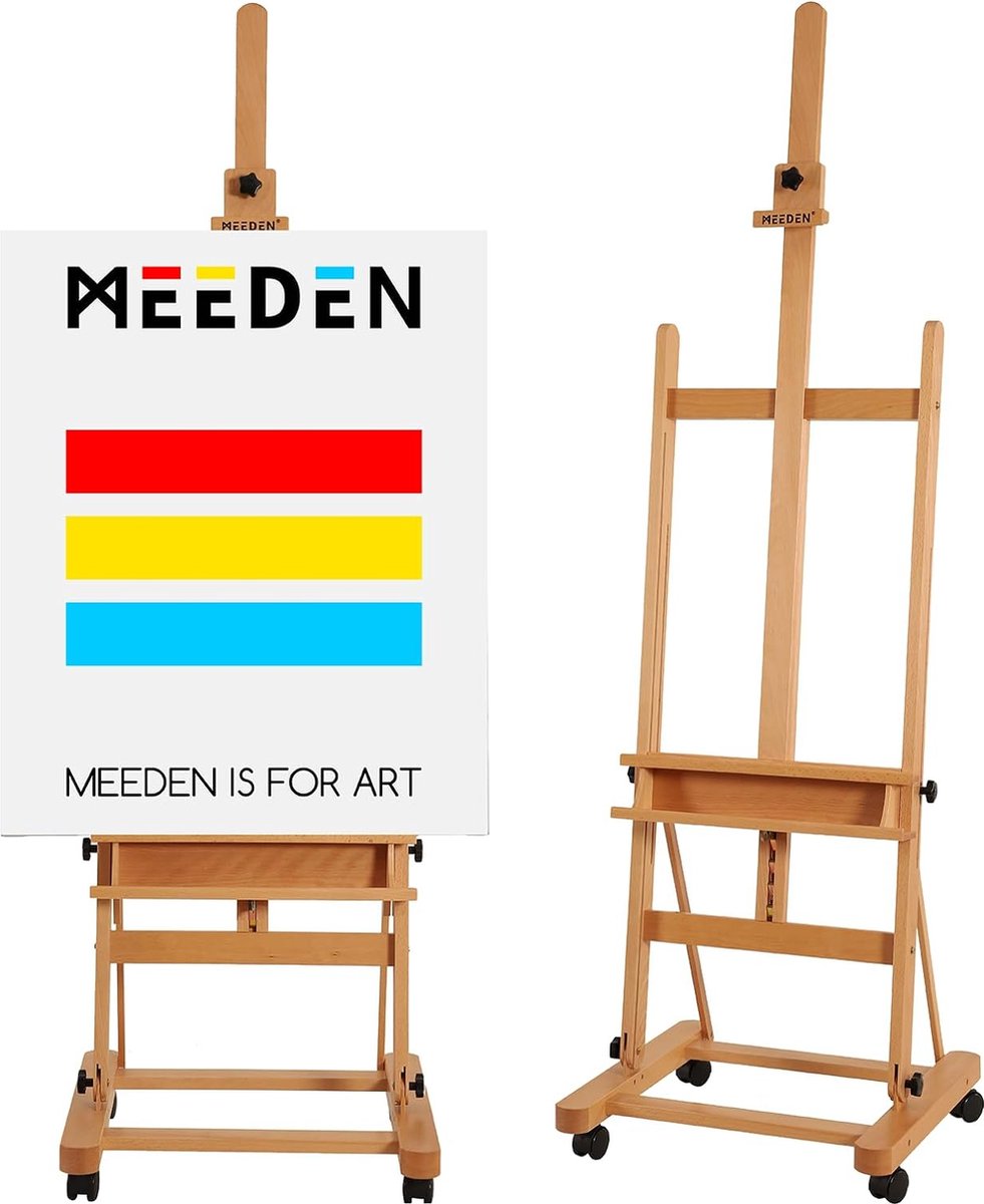   Grote Studio Ezel Hout met H-Frame Beukenhouten Kunstenaars Ezel, Verstelbare, Verplaatsbare, Kantelbare, Vloer Schilder Ezel, Houdt Canvas Kunst tot 48 Inch Vast