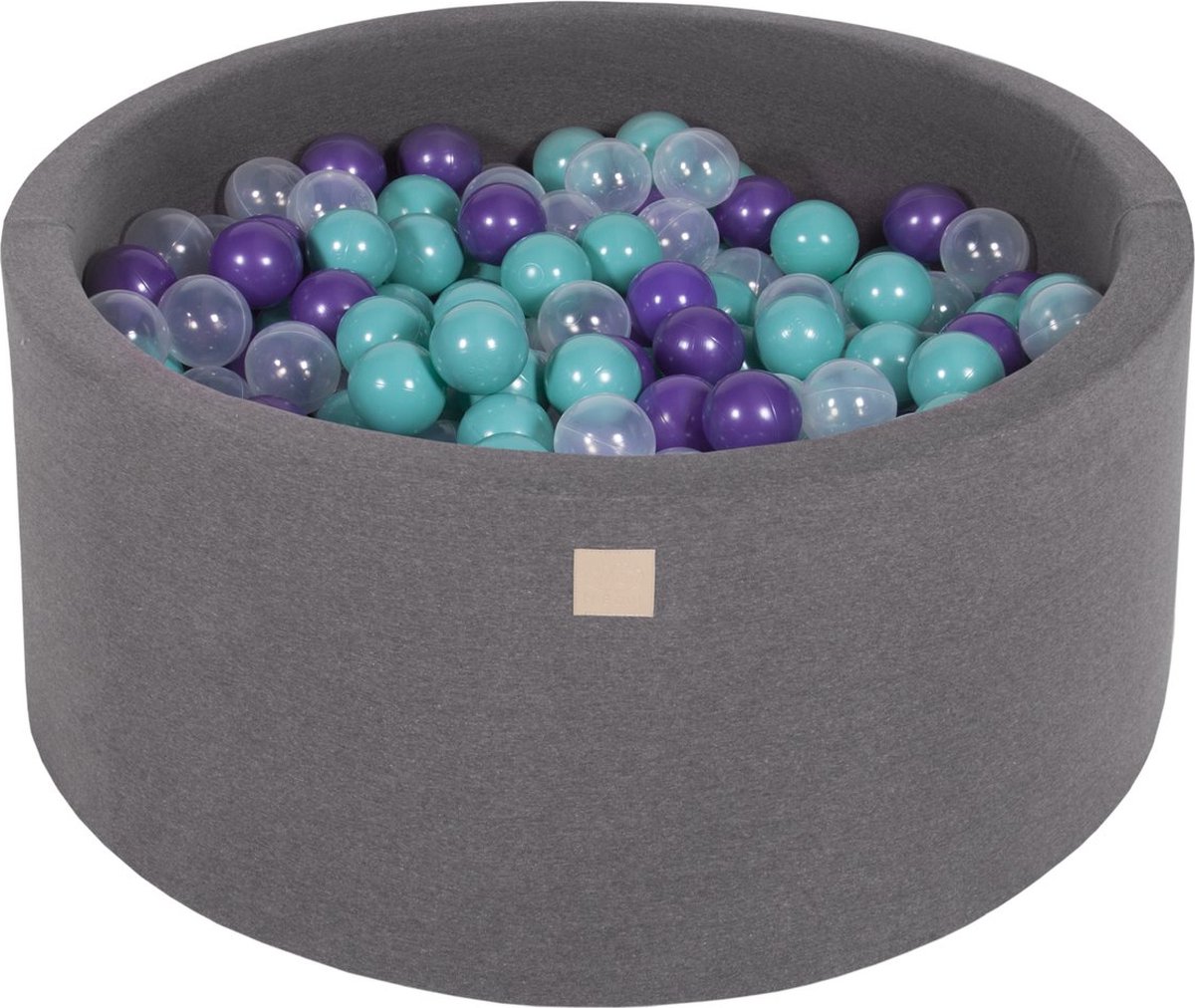 Ballenbak KATOEN Donker Grijs - 90x40 incl. 300 ballen - Turquoise, Violet, Transparant