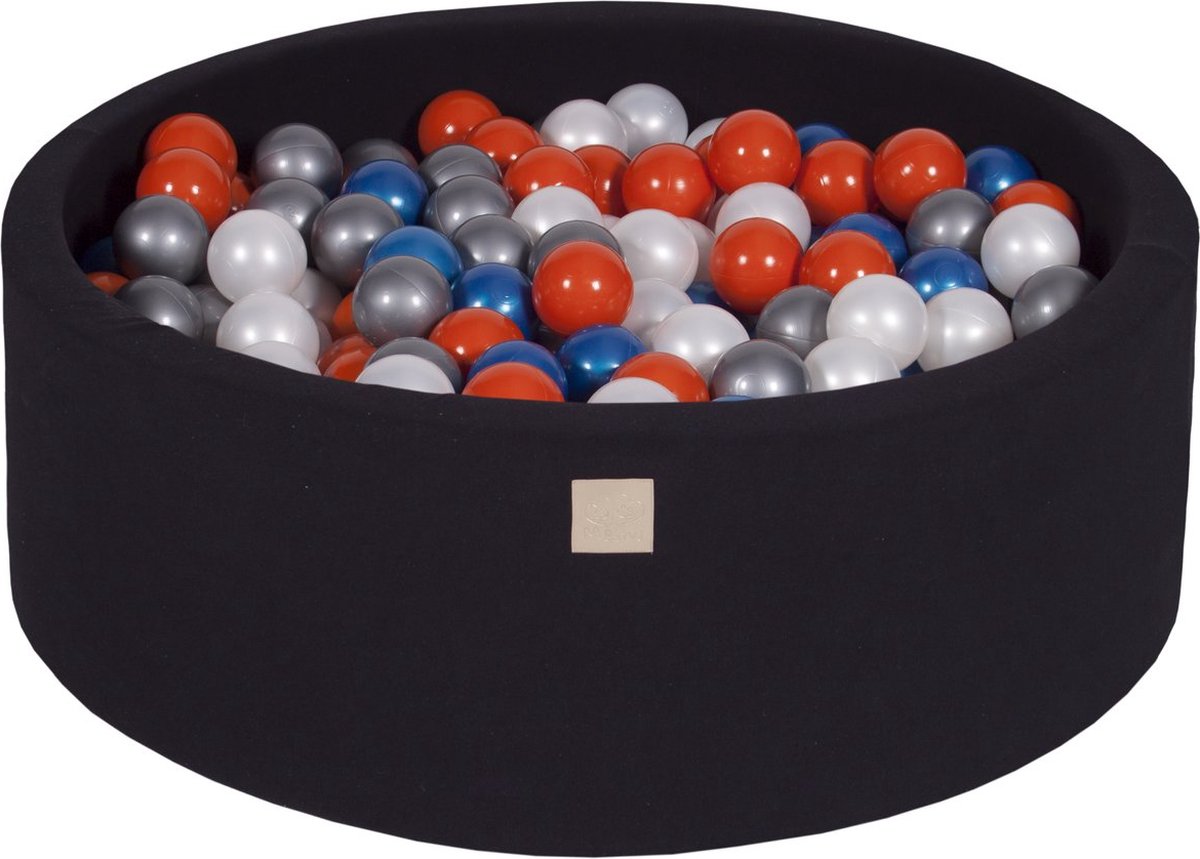 Ballenbak KATOEN Zwart - 90x30 incl. 200 ballen - Parel Blauw, Parel Wit, Oranje, Zilver