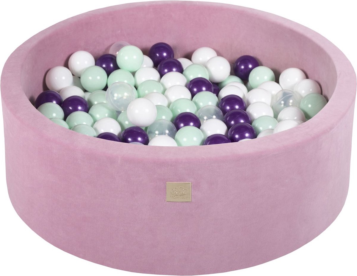Ballenbak VELVET Donker Roze - 90x30 incl. 200 ballen - Mint, Wit, Transparant, Parel Paars